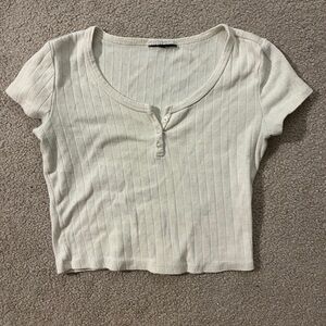 Women's Cream Short Sleeve Pointelle Top